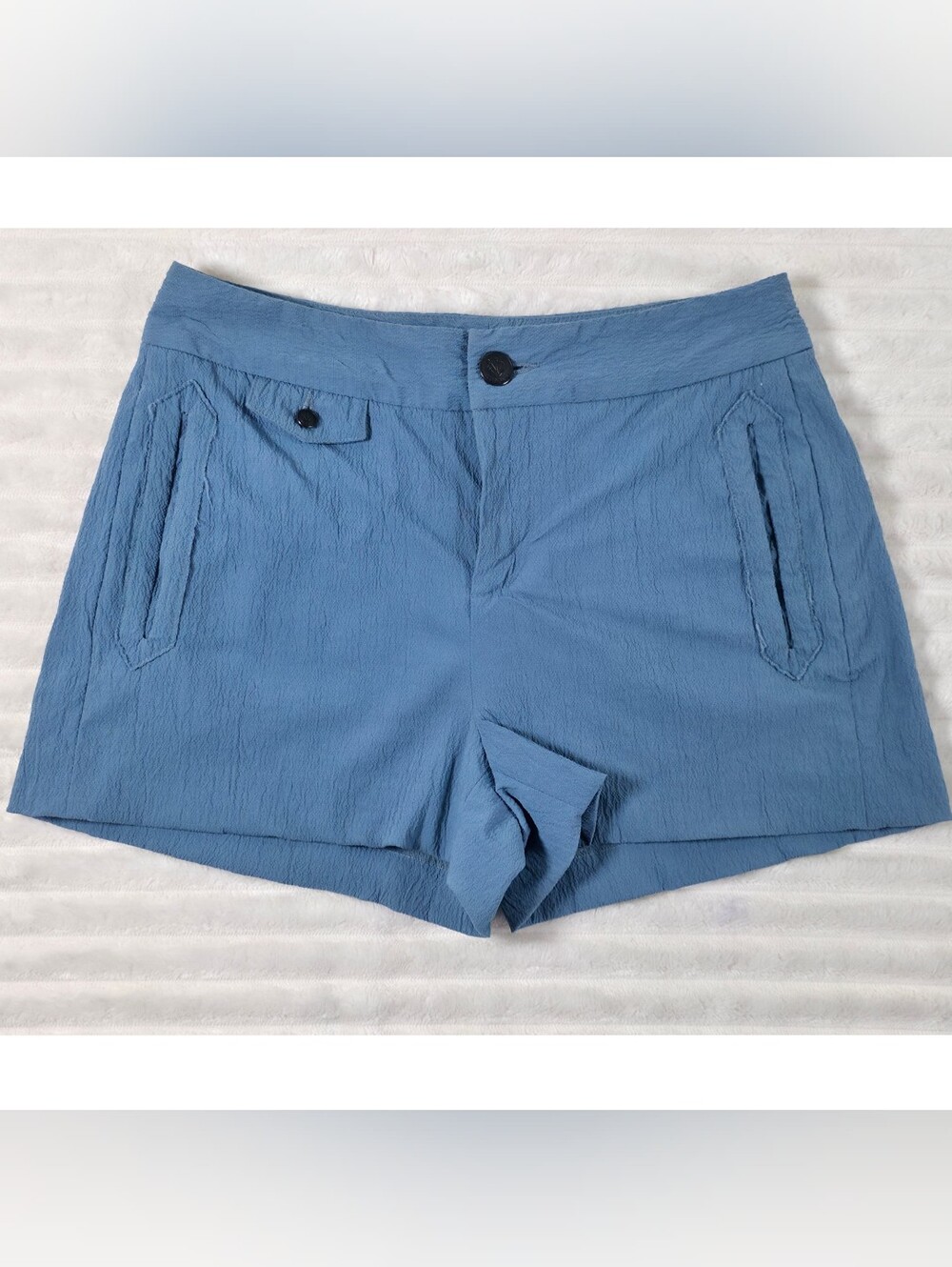 RAG & BONE Blue Chino Shorts Luxury Wool Blend Linen Stretch Size 2 Lightweight